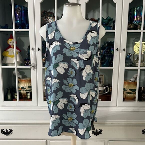 LOFT Floral Print Blue Gray Sleeveless Top Size Small - Picture 1 of 6